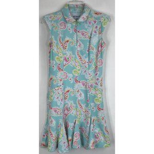 IBKUL Dress Womens XS Golf Tennis Stretch Pleated Paisley Pockets Blue Pink $128